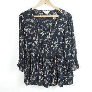 April Cornell Medium Top Floral Ruffle Lace Button Cottagecore Feminine Boho 90s